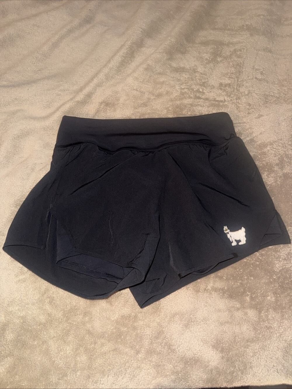 GOAT USA Women’s Black Woven Athletic Shorts, Built In Shorts, GOAT Logo, Size M